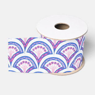 Ruban Gros-grain motif damassé floral bleu
