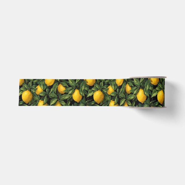 Ruban Gros-grain Motif d'arbre de citron agrumes vibrant (Devant)