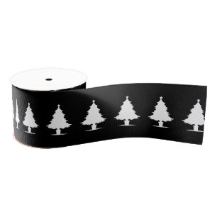 Ruban Gros-grain Motif d'arbre de Noël noir et blanc