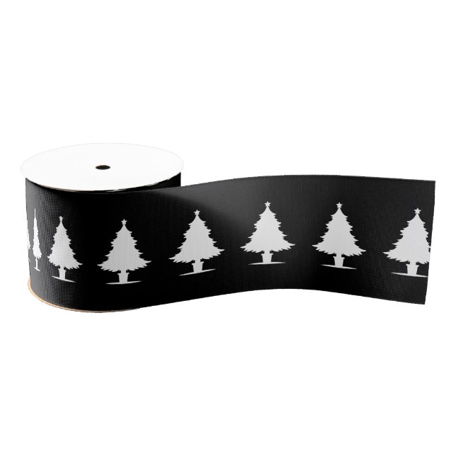 Ruban Gros-grain Motif d'arbre de Noël noir et blanc (Bobine)