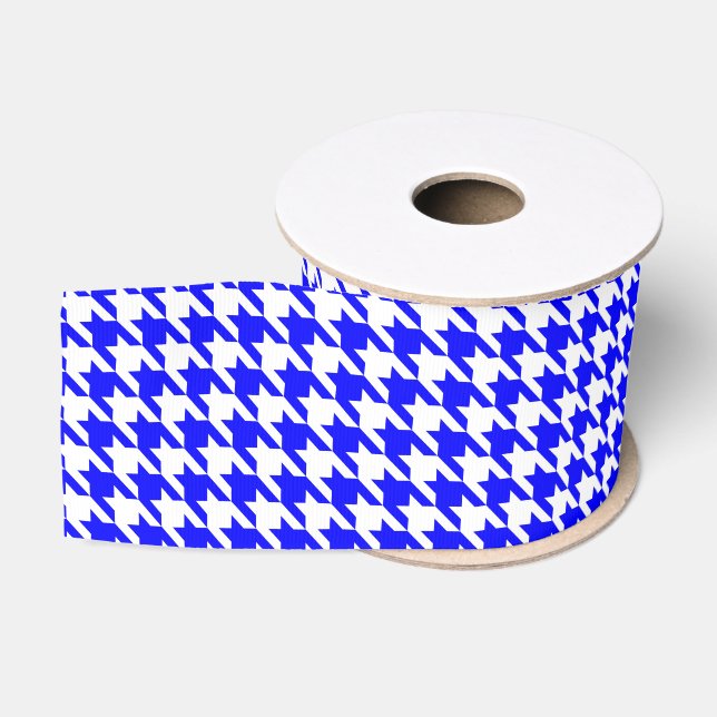 Ruban Gros-grain Motif de base géométrique bleu et blanc (Bobine)