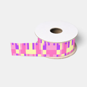 Ruban Gros-grain Motif de bloc de pixels géométriques rose pastel v