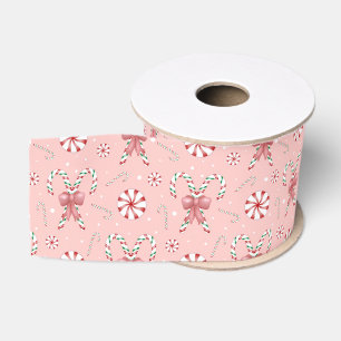 Ruban Gros-grain Motif de canne à bonbon en rose pour les fêtes