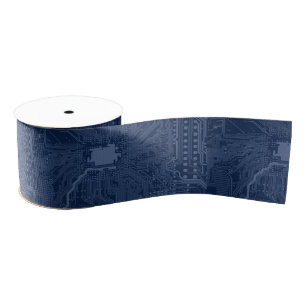 Ruban Gros-grain Motif de circuit Geek bleu
