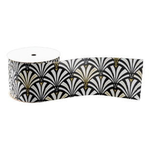 Ruban Gros-grain Motif de fan d'art déco - blanc et noir