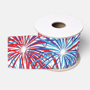Ruban Gros-grain Motif de feux d'artifice rouge blanc et bleu, drap