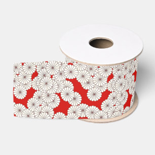 Ruban Gros-grain Motif de fleur d'art déco - blanc sur le rouge