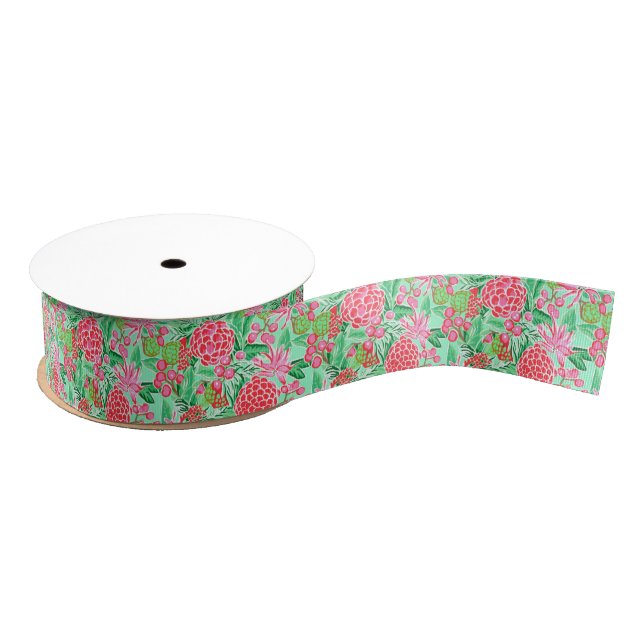 Ruban Gros-grain Motif de fleurs tropicales de Palm Beach Preppy (Bobine)