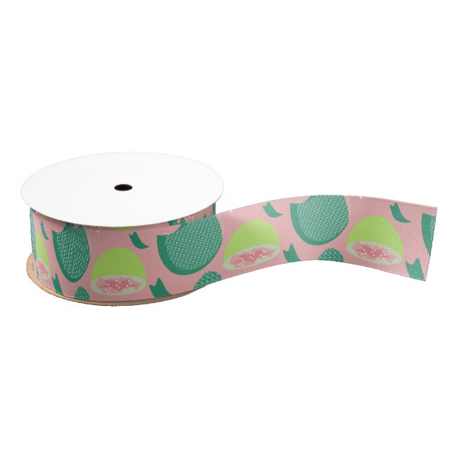 Ruban Gros-grain Motif de fruit vert rose de verdure de goyave (Bobine)