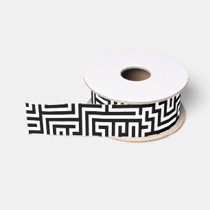 Ruban Gros-grain Motif de labyrinthe géométrique noir sur blanc