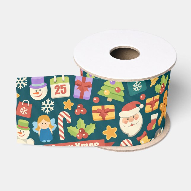 Ruban Gros-grain Motif de Noël élégant - Conception Joyeux Noël (Bobine)