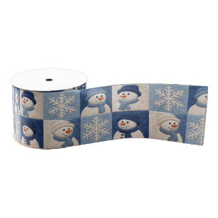 Ruban Gros-grain Motif de patchwork Bonhommes de neige et Flocons d