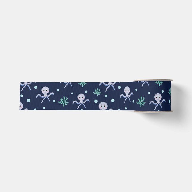 Ruban Gros-grain Motif de Pieuvre Mignonne (Devant)