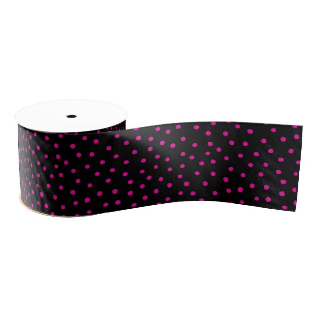 Ruban Gros-grain Motif de points rose et noir de confettis (Bobine)