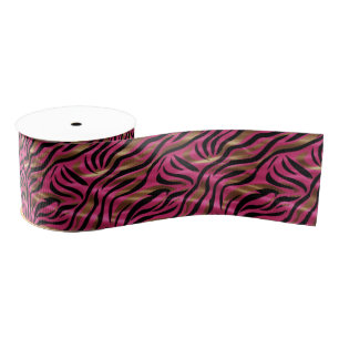 Ruban Gros-grain Motif de Poster de animal Black Pink Gold Zebra