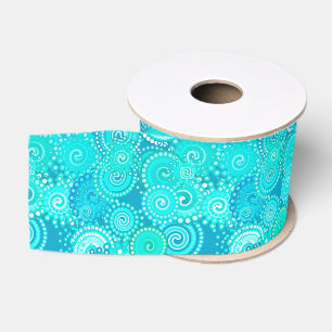 Ruban Gros-grain Motif de remous de fractale, nuances de turquoise