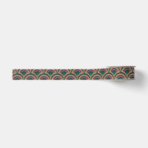 Ruban Gros-grain Motif de ventilateur floral rose et vert