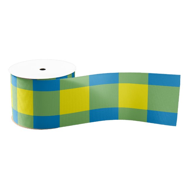 Ruban Gros-grain Motif de vérification de la plaid bleu jaune vert (Bobine)