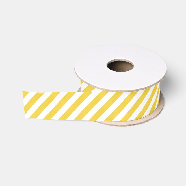 Ruban Gros-grain Motif diagonal jaune et blanc de rayures (Bobine)