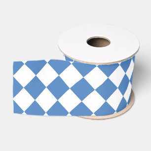 Ruban Gros-grain Motif diamant à carreaux bleu blanc