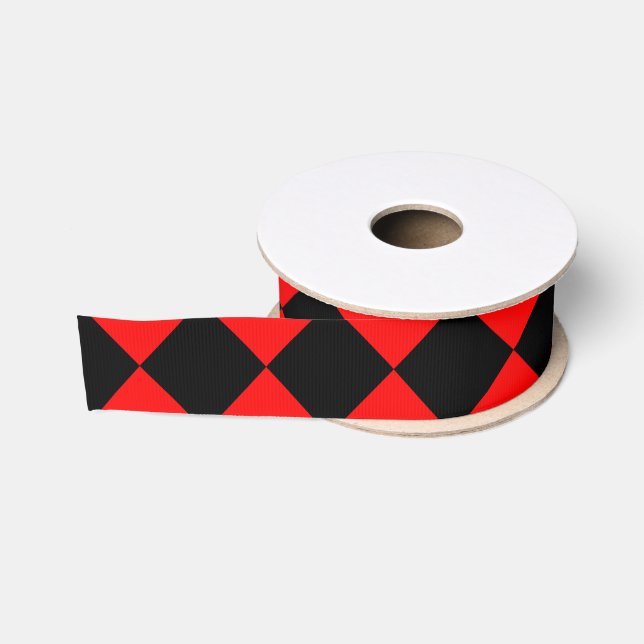 Ruban Gros-grain Motif diamant à carreaux rouge et noir (Bobine)