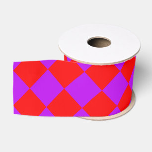 Ruban Gros-grain Motif Diamant à Carreaux Rouge Violet