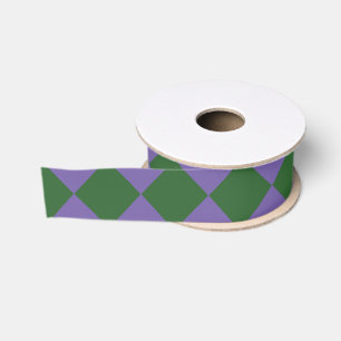 Ruban Gros-grain Motif diamant à carreaux violet vert