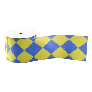 Ruban Gros-grain Motif diamant jaune Checker bleu