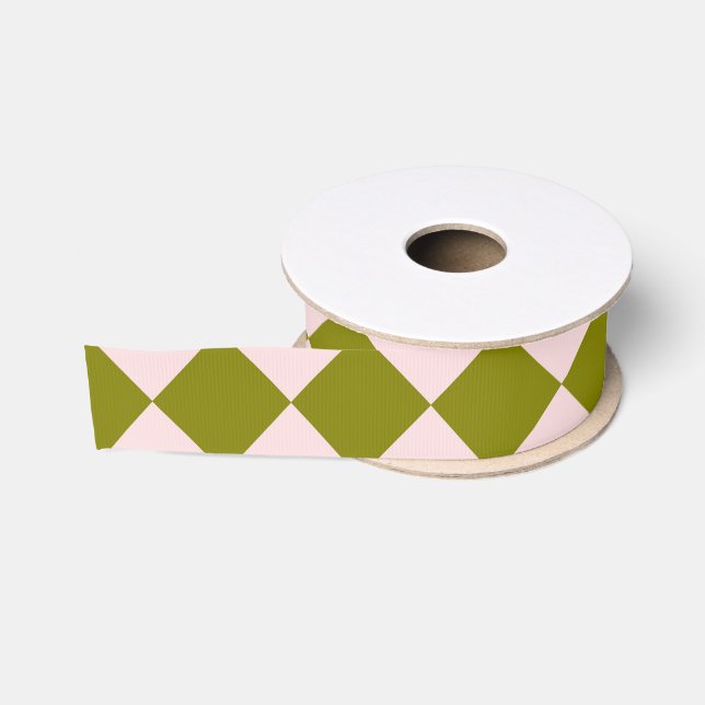 Ruban Gros-grain Motif diamant Pink Green Checker (Bobine)