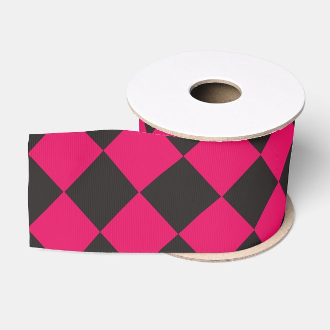 Ruban Gros-grain Motif diamant rose noir Checker (Bobine)
