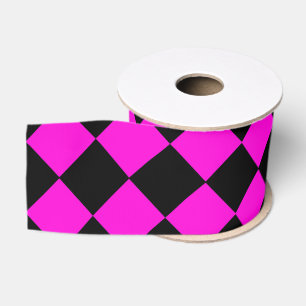Ruban Gros-grain Motif diamant rose noir Checker