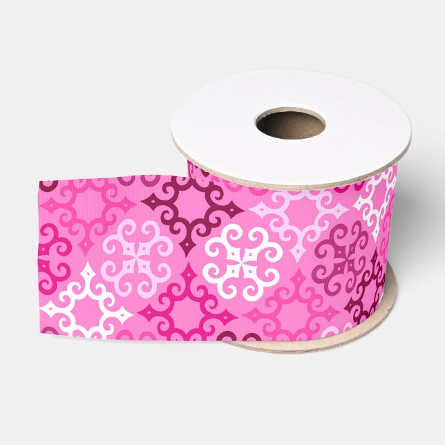 Ruban Gros-grain Motif diamanté à filigrane rose (Bobine)