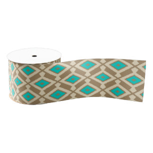 Ruban Gros-grain Motif d'Ikat - turquoise, Taupe et beige