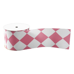 Ruban Gros-grain Motif du vérificateur de diamants rose blanc