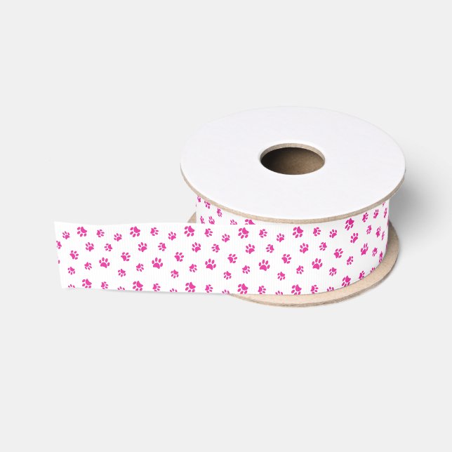 Ruban Gros-grain Motif Empreintes de Patte Roses (Bobine)