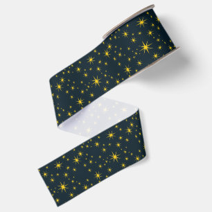 Ruban Gros-grain Motif Étoiles Jaunes Gras sur Fond Bleu