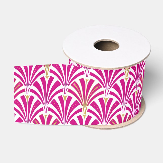 Ruban Gros-grain Motif éventail Art déco - rose fuchsia (Bobine)