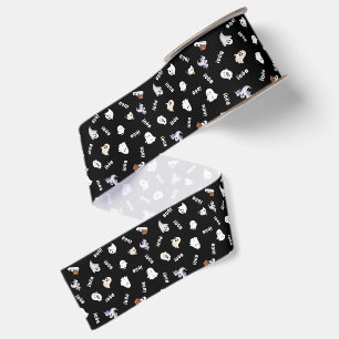 Ruban Gros-grain Motif fantôme et boo noir et blanc.