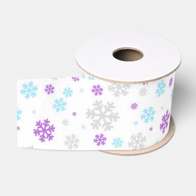 Ruban Gros-grain Motif Flocon de Neige Hiver Gris Bleu Violet (Bobine)