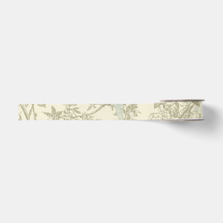Ruban Gros-grain Motif floral à volière de paon en chinoiserie vint