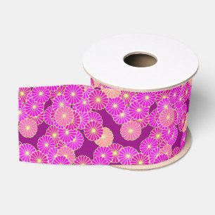 Ruban Gros-grain Motif floral Art Déco - nuances de violet, corail