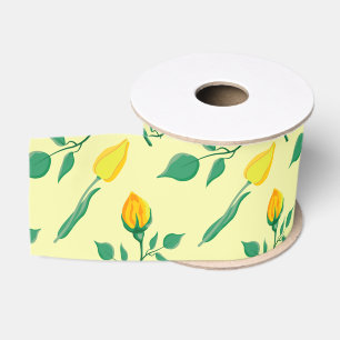 Ruban Gros-grain Motif floral avec rose jaune et fleurs de tulipe