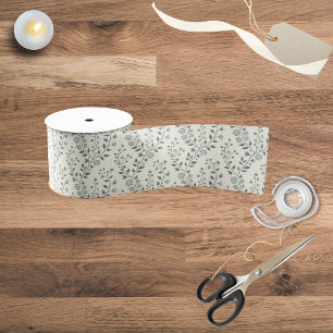 Ruban Gros-grain Motif floral bohème minimaliste crème sauge élégan