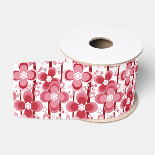 Ruban Gros-grain Motif floral rouge et blanc