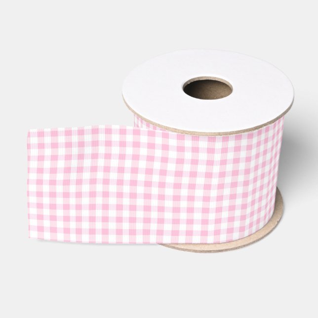 Ruban Gros-grain Motif Gingham Rose et Blanc Élégant  (Bobine)