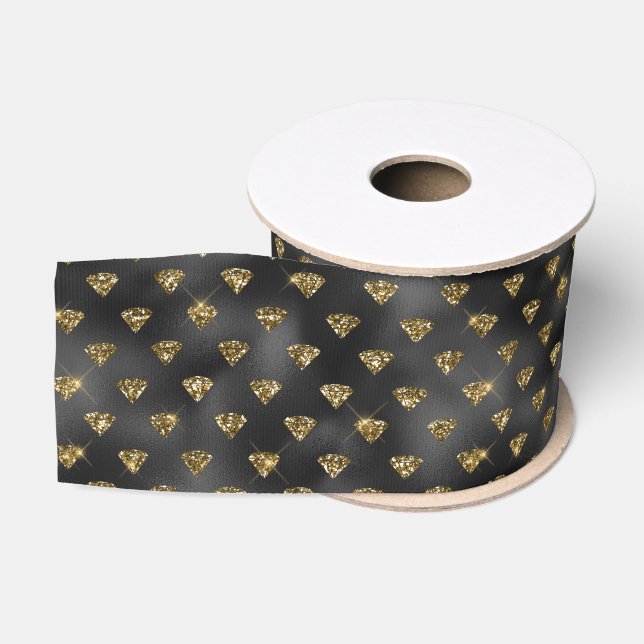 Ruban Gros-grain Motif glam noir et or (Bobine)