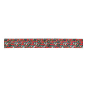 Ruban Gros-grain Motif gothique de roses noires et rouges
