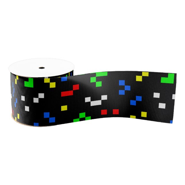 Ruban Gros-grain Motif graphique de jeu vidéo rétro 8 bits (Bobine)