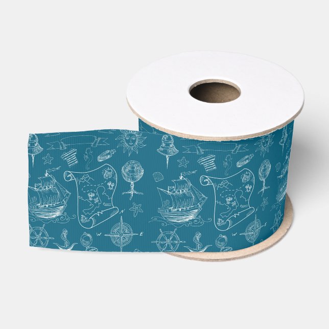 Ruban Gros-grain Motif graphique nautique de modèle (Bobine)