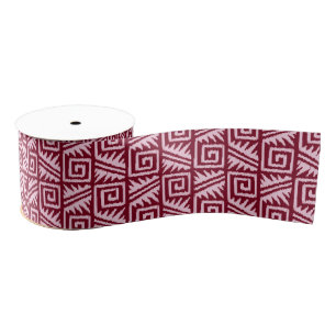 Ruban Gros-grain Motif Ikat Aztec - Bourgogne et rose